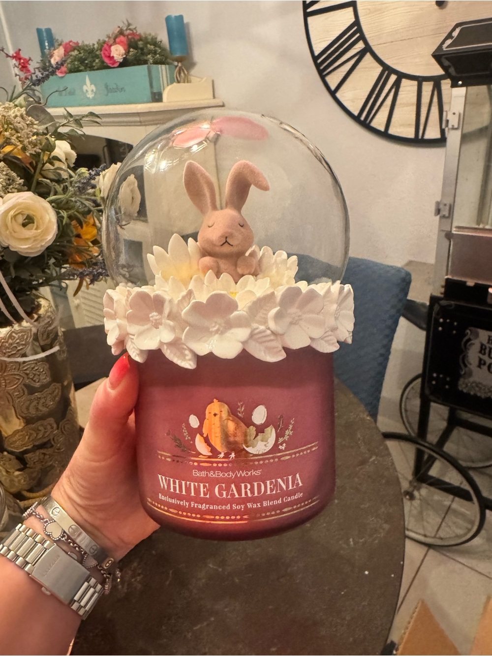 Bath & Body Works Pink White Gardenia Bunny Dome Candle Jar